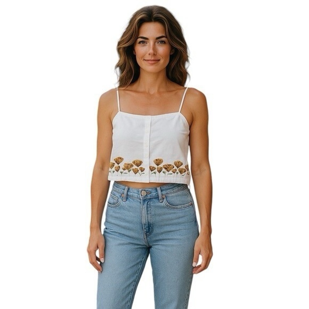 White Embroidered Linen Tank Top